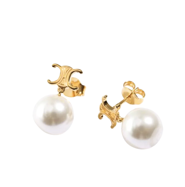 レ・ペルル CELINE ピアス / ゴールドフィニッシュ ブラス＆ガラスパール